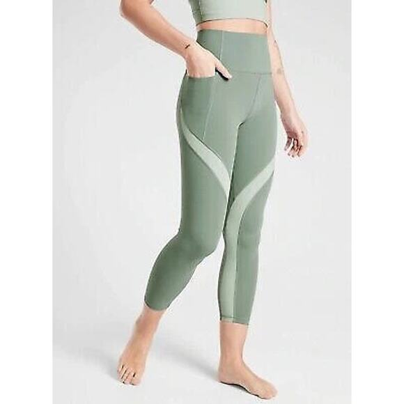 Athleta Salutation Stash Pocket Colorblock 7/8 Tight Green Women XS Running Yoga - Picture 1 of 5